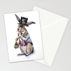 Steampunk March Hare - Biglietto d'auguri vuoto 5''x7'' regali per lui Alice nel Paese delle Meraviglie coniglietto coniglio lepre steampunk vittoriano britannico