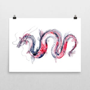 Koi Dragon - Large Fine Art Print 12''x16'' of Original Koi Chinese Dragon Wall Art Decor - Water Bathroom Decor