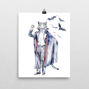 Count Catula - Art Print of watercolor painting 8x10 halloween fall decor scary thanksgiving  card Dracula vampire clothes gifts for him