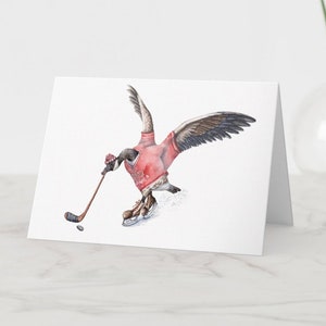 Hóquei Canadá Ganso - Cartão em branco 5''x7'' Hóquei presentes para ele Natal feriados de inverno cartões de presentes cartão postal esportes de inverno