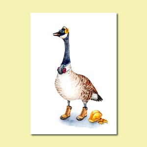 Safety Goose with Boots and Mask - Art Print of Watercolor Painting construction work handy fathers day craftsman - gifts for him