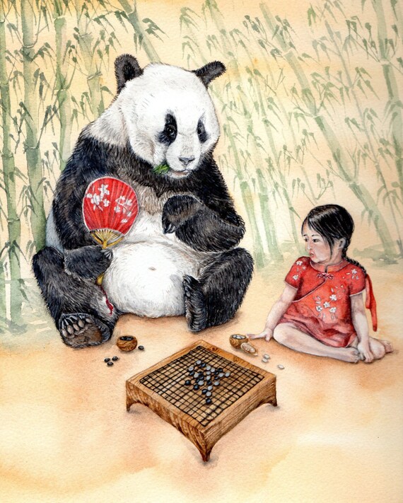 Little Baby Girl Playing Go With Panda Bear Art Print Of Etsy Little Baby Girl Playing Go With Panda Bear Art Print Of Etsy