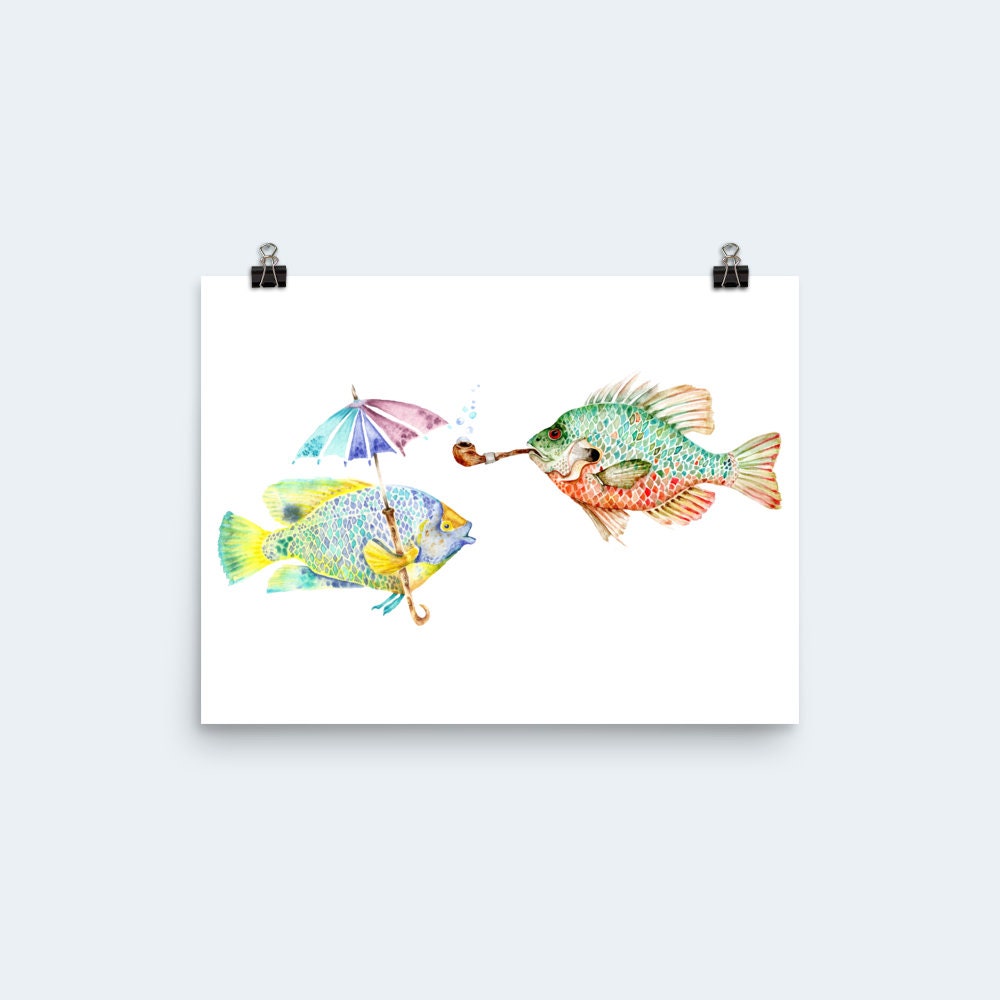 Fishes Two Fish Art Print of Watercolor Painting Funny - Etsy
