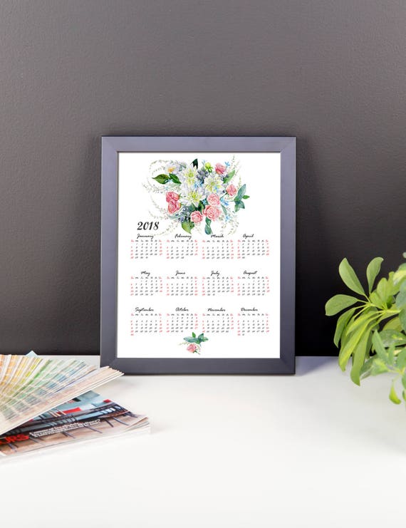 2018 one page floral calendar printable calendar one page etsy