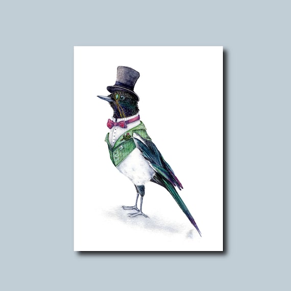 Download Victorian Magpie Bird Art Print Of Original Watercolor Etsy