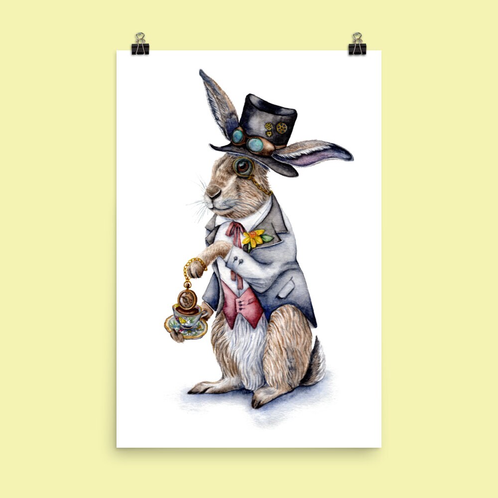 Steampunk March Hare - Fine Art Print Original Watercolor