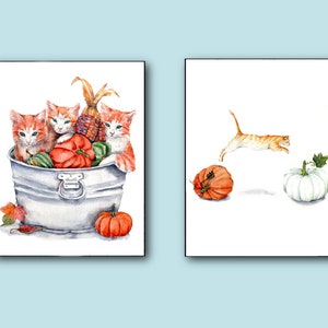 Cat Love Print Set of 2 - Two Art Prints of Watercolor wedding st valentine&#39;s whimsical nursery engagement romance love Siamese announcement