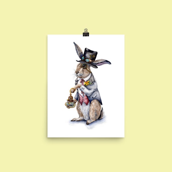 スチームパンクな三月ウサギのアートプリント：ビクトリア朝のウサギの