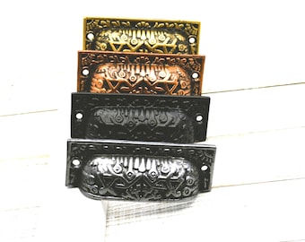 Copper Cup Pull, Hammered Door Handle, 3 1/4" Inch Centers, Cabinet Hardware
