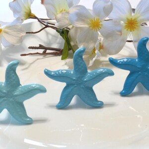 Blue Starfish Knob, Sea Creature drawer pull, Coastal Bathroom, Beach House Decor