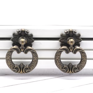 Single Mount Drop Ring Pull, Bronze Ornate Ring Knob, Furniture hardware