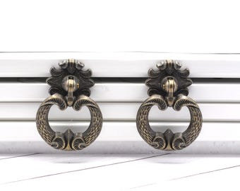 Single Mount Drop Ring Pull, Bronze Ornate Ring Knob, Furniture hardware