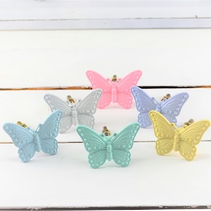 Pink Butterfly Knob, Monarch Drawer Pull, Insect Door Handle, Nursery Decor