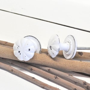 White Mushroom knob, Distressed Drawer Pull, Shabby Chic furniture hardware