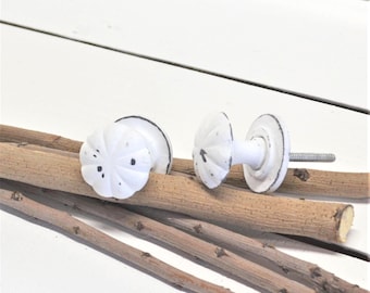 White Mushroom knob, Distressed Drawer Pull, Shabby Chic furniture hardware