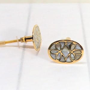 Oval Mother of Pearl Knob, Brass Furniture drawer pull, Gold Capiz Shell Cabinet Handle