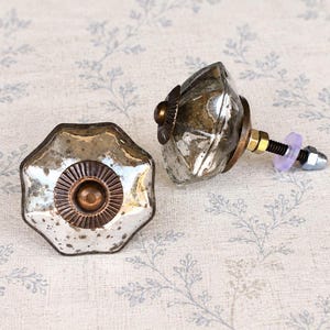 Mercury Glass Scallop knob, Antique bronze floral pull, Dresser hardware