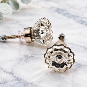 Mercury Glass Sunflower Knob, Silver Garden Vintage Inspired Hardware
