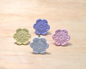 White Lotus Flower Knob, Garden drawer pull, Floral furniture handle
