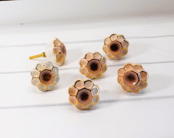 Gold Trimmed Floral Crackle knob, Berry Pink drawer pull, Nursery hardware