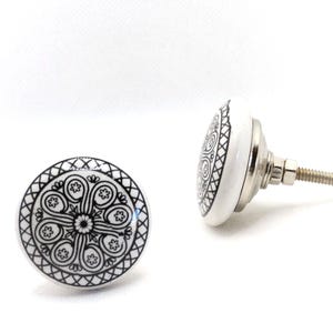 Black Star knob, White Medallion Drawer pull, Scroll Flower Door Handle,