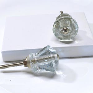 Faceted Glass Knob, Clear Polygon Drawer Pull, Cabinet Hardware