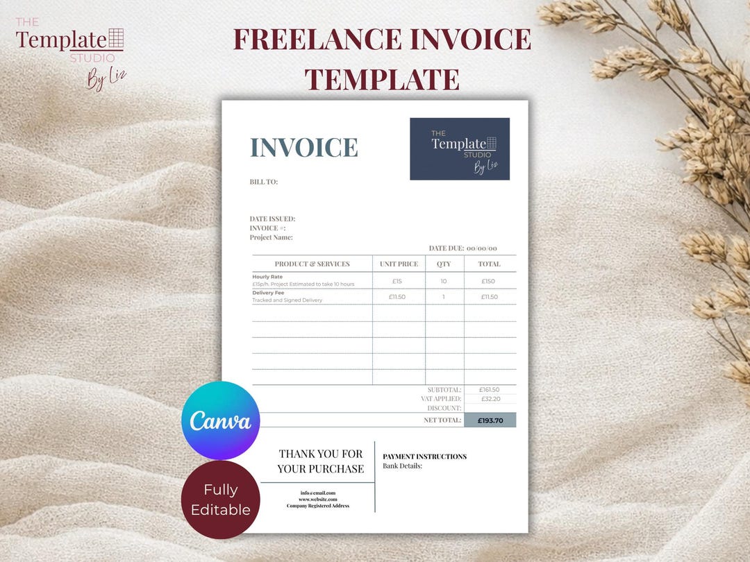 Freelance Invoice Template Editable Canva, Professional Invoice ...