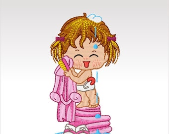 Baby Machine Embroidery Design - Bathtime Kids 1 - 4x4" hoop.
