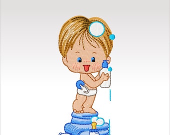 Baby Machine Embroidery Design - Bathtime Kids 3 - 4x4" hoop.