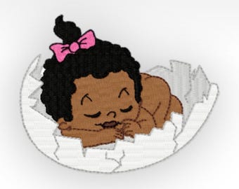 African Baby Embroidery Design - Just Hatched Girl 10B - Single 4x4" hoop.