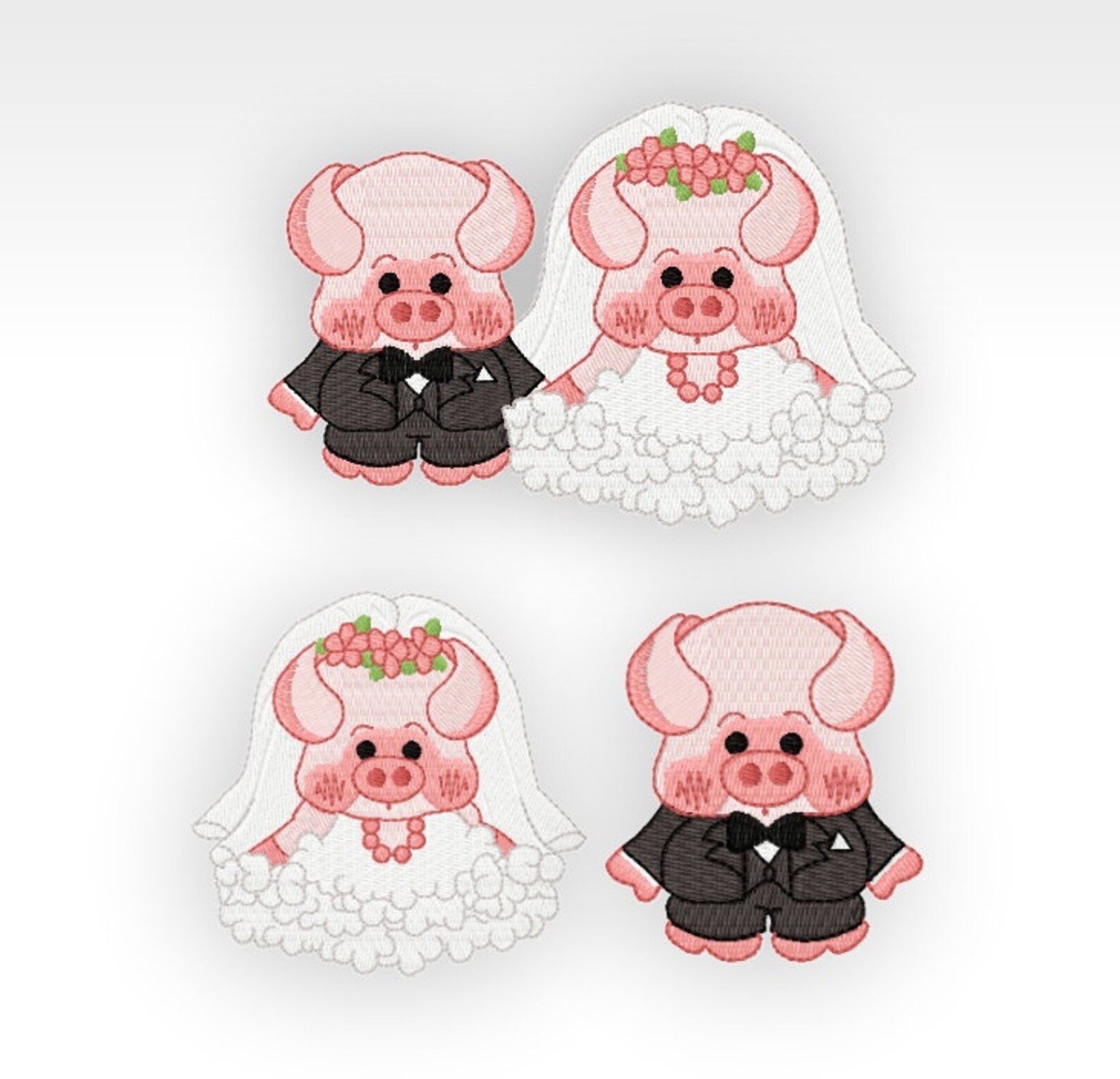Wedding Pig Machine Embroidery Designs Wedding Pigs SET Etsy