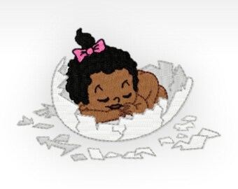 African Baby Machine Embroidery Design - Just Hatched Girl 10A - 4x4" hoop.