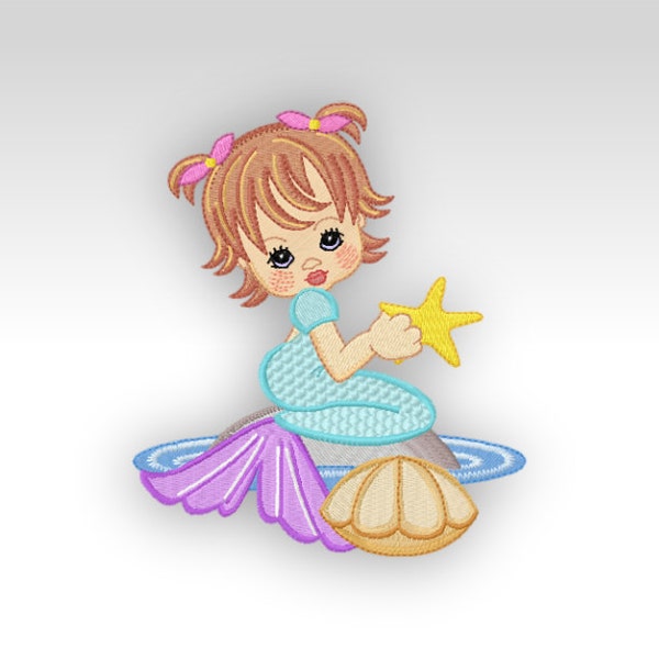 Mermaid - Machine Embroidery Design - Precious Mermaid 3 - 5x7" hoop.