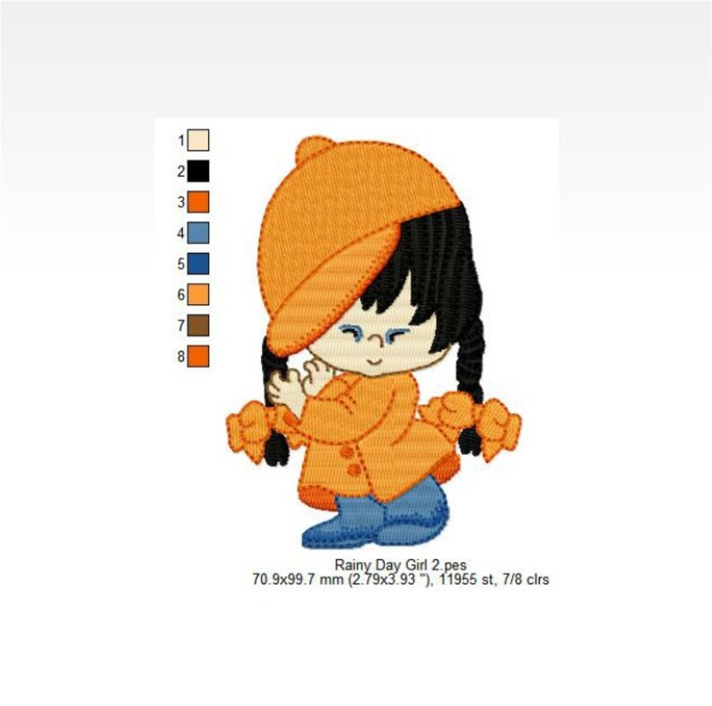 Little Girl Machine Embroidery Design Rainy Day Girl 2 4x4 Etsy UK
