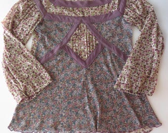 Top vintage Morgan De Toi à imprimé floral discret, manches ballon, étiquette française, années 2000