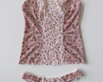 Completo canotta vintage italiano Intimissimi con stampa floreale paisley, anni 2000