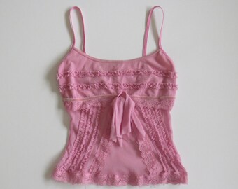 Vintage Italiaanse jaren '00 roze mesh-hemdje voor dames