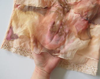 Camisola vintage de seda y malla color melocotón con abalorios (años 90/00)