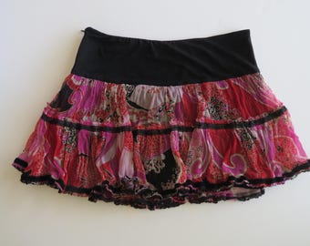 Vintage Italian AnnaRita N Silk Ruffle Mini Skirt, Chinoiserie Print, Lace, Made in Italy
