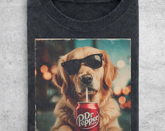 Comfort Colors Golden Retriever Drinking Dr Pepper Shirt, Vintage Dog Sweatshirt, Dog Dad Golden Retriever Tee Dog Lover Shirt Gift