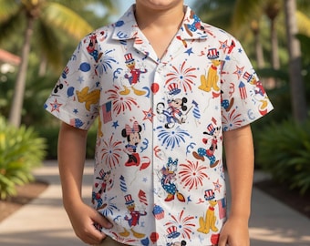 Disney Patriotic Kid Hawaiian Shirt, 250 Years of Freedom Hawaiian Shirt, USA Independence Day Button Up, Fourth of July Party Shirt