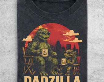 Comfort Colors Funny Dadzilla and Child Godzilla Shirt, Retro Monster Dad Graphic Tee, Vintage Kaiju Fathers Day Outfit, Dad Gift For Men