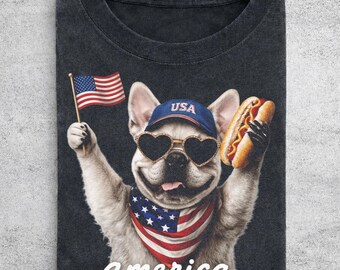 French Bulldog America Comfort Colors Shirt, 4th Of July American Flag Hot Dog Tee, Funny Patriotic Frenchie Dog Lover Outfit Gift