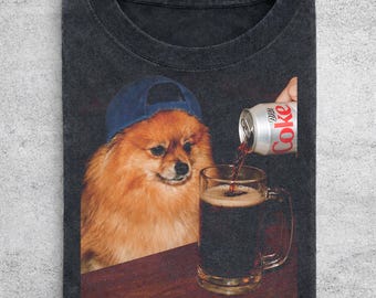 Funny Pomeranian Drinking Diet Coke Shirt, Comfort Colors Silly Dog Meme Tee, Cute Pom Lover Gift, Retro Puppy Graphic Outfit For Women Men