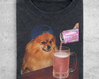 Funny Pomeranian Drinking Cotton Candy Shirt, Silly Dog Mom Dad Meme Tee, Cute Pom Lover Gift, Retro Comfort Colors Puppy Graphic Outfit