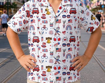 America 250th Anniversary Kid Hawaiian Shirt, Patriotic 1776-2026 Button Shirt, USA Flag Fireworks Summer Beach Shirt, Semiquincentennial