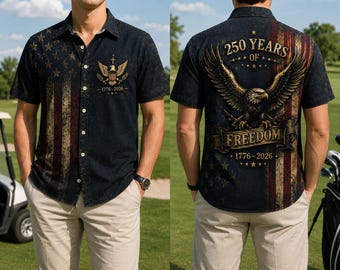 250 Years Of Freedom Hawaiian Shirt, Matching Aloha Shirt, 1776-2026 America Button Up, USA Independence Day Shirt, 4th July Family Outfit