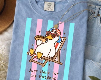Just Here For The Hotdog Goose Shirt, Funny 4th Of July Silly Goose Tee, Comfort Colors American Graphic Shirt, Independence Day Outfit