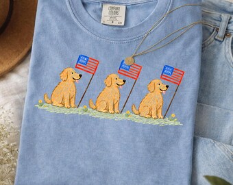 Patriotic Golden Retriever Shirt, American Flag Dog Tee, Comfort Colors 4th Of July Shirt, USA Independence Day Gift, Dog Mom Graphic Tee