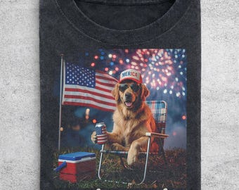 Golden Retriever Red White And Faithful Shirt, Funny Patriotic Dog Tee, Comfort Colors July 4th Beer Dog Graphic, Independence Day Outfit
